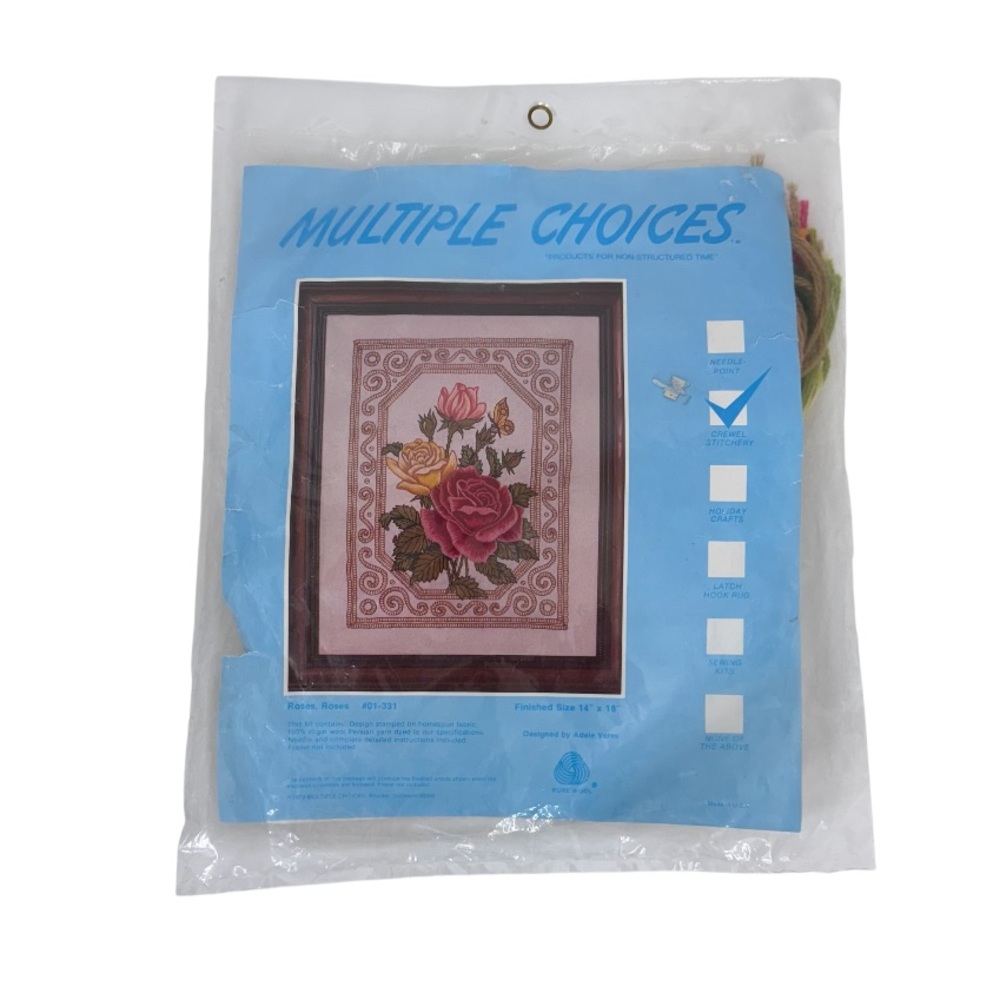 1979 Vintage Multiple Choices Crewel Stitchery Kit Roses #01-331 Persian Wool